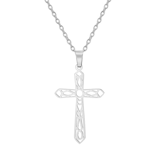 YIQPKUM Elegant Kreuz Halskette Religiös Geometrisch Edelstahl Durchbrochen (Versilbert) von YIQPKUM