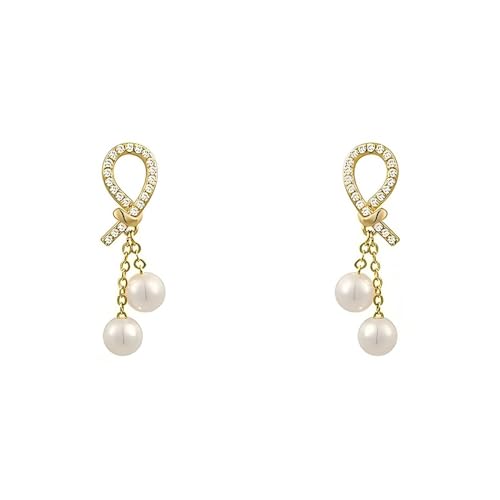 YIQPKUM Elegant Kristall Perle Schleife Knoten Ohrringe Damen Mutter Freundin Statement Schmuck Zirkonia Accessoire Geschenk Anhänger (Vergoldet) von YIQPKUM
