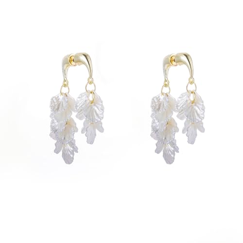 YIQPKUM Elegant Muschel Blüte Clip On Ohrringe Gold Plating Feder Sommer Schmuck Geschenk Statement Accessoire Anhänger (Weiß) von YIQPKUM