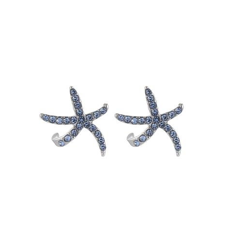 YIQPKUM Elegant Versilberter Seestern Stecker Ohrringe für Damen Funkelnd Kristall Sommer Strand (Blau) von YIQPKUM