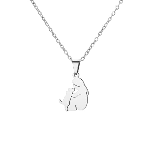 YIQPKUM Elegant Welpe Haustier Hund Liebhaber Halskette Anhänger Edelstahl Tier Schmuck Damen Statement Accessoire Anhänger (Versilbert) von YIQPKUM