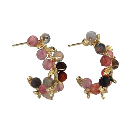 YIQPKUM Elegante 18K Vergoldete Perle Blatt Stecker Ohrringe für Damen Natur Pflanze Schmuck (Mehrfarbig) von YIQPKUM