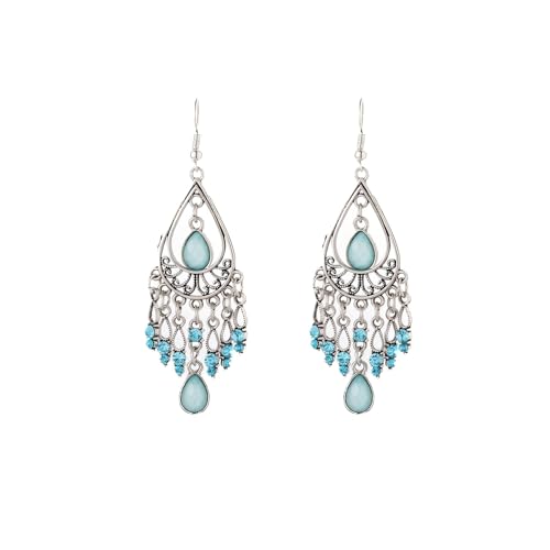 YIQPKUM Elegante Böhmisch Kronleuchter Ohrringe für Damen Tränen Kristall Schmuck (Türkis) von YIQPKUM