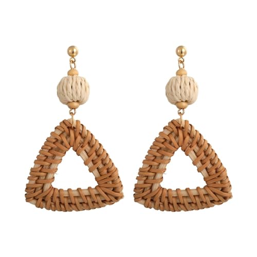 YIQPKUM Elegante Handgefertigt Rattan Dreieck Stecker Ohrringe für Damen Böhmisch Geflochten Schmuck (Braun) von YIQPKUM