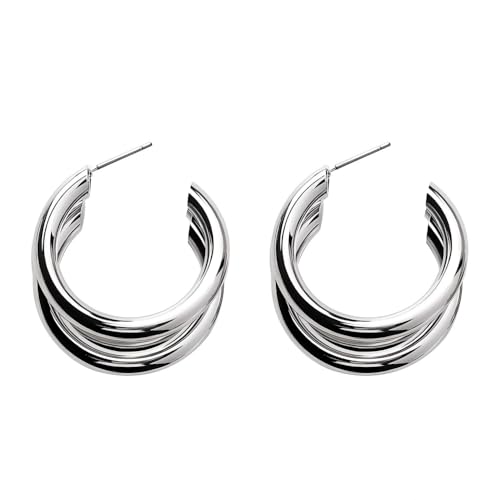 YIQPKUM Elegante Modern C Form Creole Ohrringe für Mütter Verdreht Mehrlagig Schmuck (Versilbert) von YIQPKUM