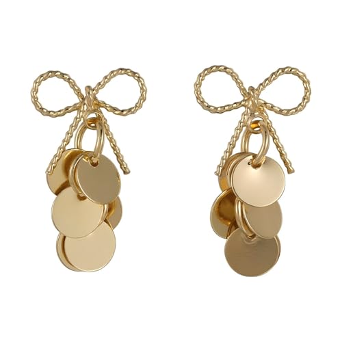 YIQPKUM Elegante Moderne Schleife Stecker Ohrringe für Damen Hängend Runde Scheibe Schmuck (Vergoldet) von YIQPKUM