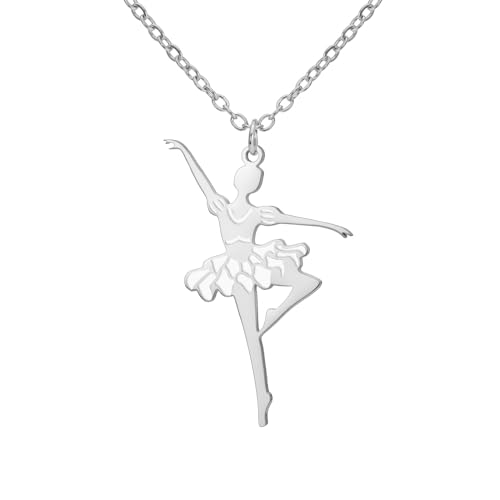 YIQPKUM Emaille Ballerina Tänzerin Halskette Anhänger Edelstahl Klassisch Tanz Tutu Schmuck Damen Statement Accessoire Geschenk Anhänger (Versilbert) von YIQPKUM