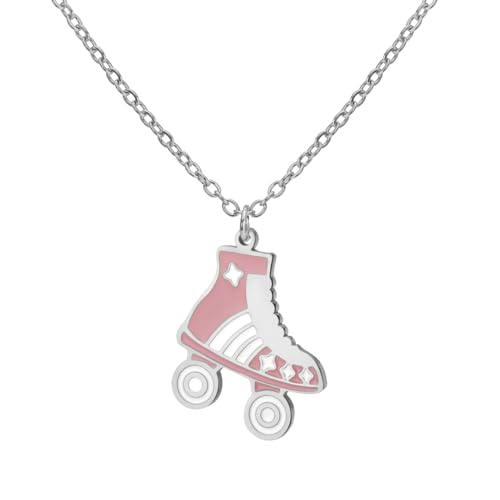 YIQPKUM Emaille Rollschuh Halskette Anhänger Edelstahl Schuh Schmuck Damen Sport Liebhaber Anhänger Statement Accessoire Geschenk (Rosa) von YIQPKUM