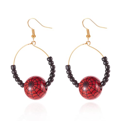 YIQPKUM Fashion Halloween Perle Spinnennetz Ohrringe Zinklegierung Creole Schmuck Geschenk Festlich Accessoire Damen Festtag Anhänger (Rot) von YIQPKUM