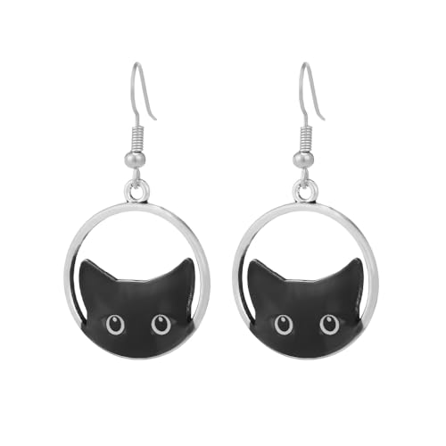 YIQPKUM Fashion Schwarz Katze Stecker Ohrringe Damen Lustig Rund Leichtgewicht Schmuck Tier Liebhaber Anhänger (Schwarz) von YIQPKUM