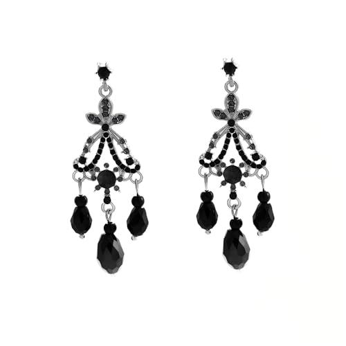 YIQPKUM Gotisch Kristall Kronleuchter Ohrringe Stecker Damen Vintage Statement Leicht Schmuck Anhänger Geschenk (Schwarz) von YIQPKUM