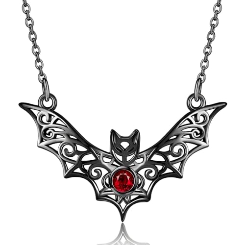YIQPKUM Gotisch Rot Strass Fledermaus Halskette Zinklegierung Anhänger Halloween Schmuck Damen Freundin Statement Accessoire Anhänger (Schwarz) von YIQPKUM