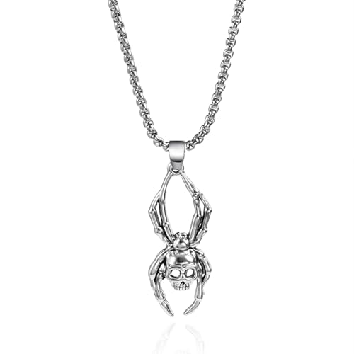 YIQPKUM Gotisch Spinne Totenkopf Halskette Zinklegierung Anhänger Halloween Schmuck Damen Statement Accessoire Anhänger (Versilbert) von YIQPKUM