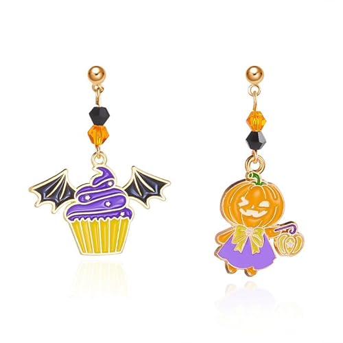 YIQPKUM Halloween Fledermaus Flügel Cupcake Kürbis Stecker Ohrringe Damen Mutter Freundin Emaille Jack O Laterne Festtag Schmuck Geschenk Anhänger (Lila) von YIQPKUM