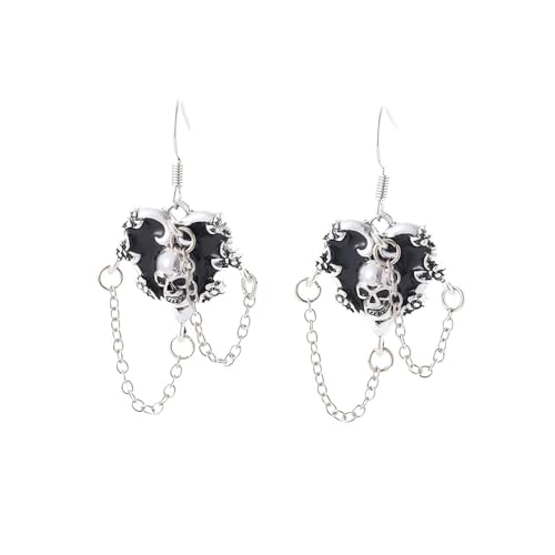 YIQPKUM Halloween Gotisch Totenkopf Ohrringe Stecker Damen Kette Skelett Statement Leicht Schmuck Anhänger Geschenk (Schwarz) von YIQPKUM