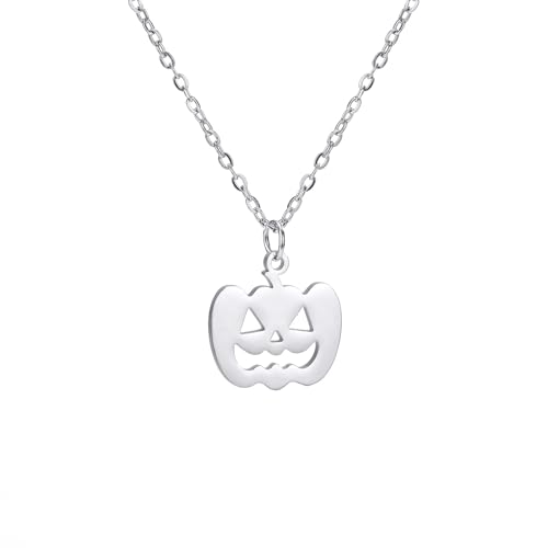 YIQPKUM Halloween Kürbis Gesicht Halskette Anhänger Edelstahl Jack O Laterne Schmuck Damen Anhänger Festtag Accessoire Geschenk (Versilbert) von YIQPKUM