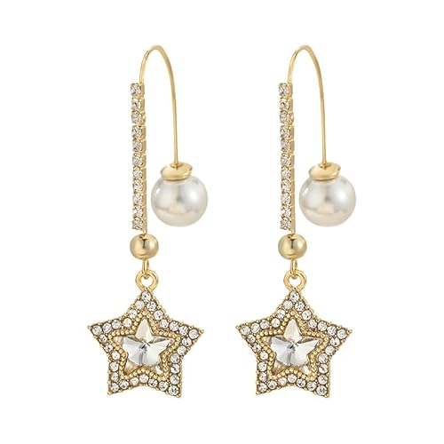 YIQPKUM Kristall Perle Stern Ohrringe Damen Mutter Freundin Statement Schmuck Elegant Strass Accessoire Geschenk Anhänger (Vergoldet) von YIQPKUM