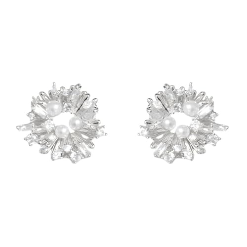YIQPKUM Kristall Schneeflocke Stecker Ohrringe Damen Mutter Freundin Statement Perle Zentrum Schmuck Accessoire Geometrisch Geschenk Anhänger (Versilbert) von YIQPKUM