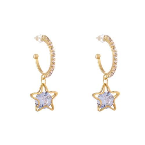 YIQPKUM Kristall Stern Tropfen Creolen Ohrringe Damen Statement Schmuck Anhänger Leicht Stecker Geschenk (Vergoldet) von YIQPKUM