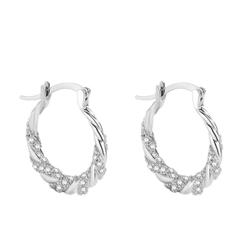 YIQPKUM Kristall Verdrillt Oval Creolen Ohrringe Huggie Damen Statement Hypoallergen Zirkonia Schmuck Leichtgewicht Anhänger (Versilbert) von YIQPKUM