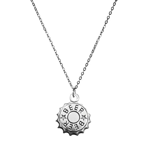 YIQPKUM Lustig Bierflasche Deckel Halskette Zinklegierung Stern Getränk (Versilbert) von YIQPKUM