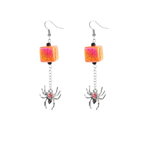 YIQPKUM Lustig Halloween Netz Spinne Ohrringe Stecker Damen Gruselig Kristall Tier Schmuck Accessoire Geschenk Anhänger (Versilbert) von YIQPKUM