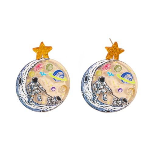 YIQPKUM Lustiger Acryl Halbmond Astronaut Stecker Ohrringe für Damen Himmelskörper Schmuck (Weiß) von YIQPKUM