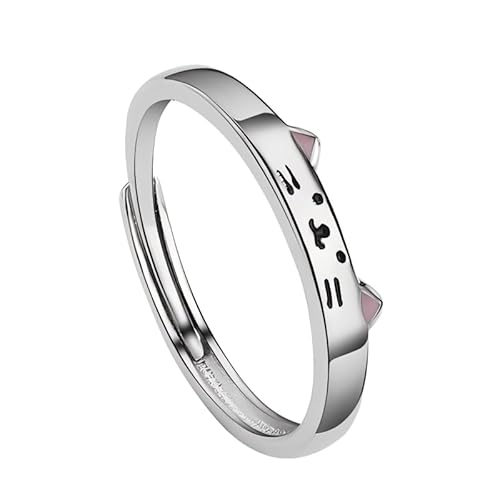 YIQPKUM Lustiger Zinklegierung Katzenohr Ring für Damen verstellbar silberplattiert Schmuck Tier Accessoire (Versilbert) von YIQPKUM