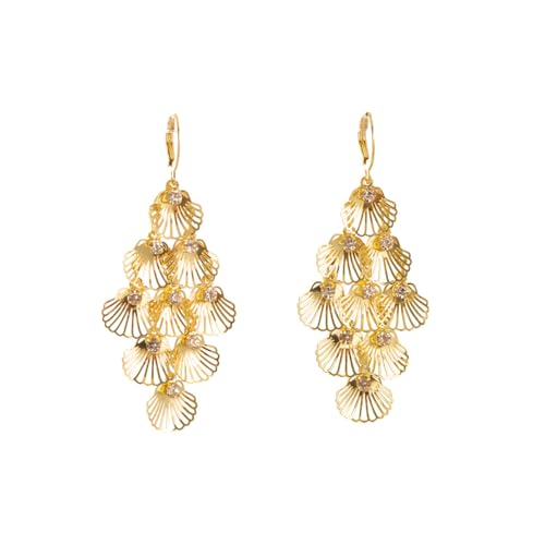 YIQPKUM Muschel Kaskade Kronleuchter Ohrringe Leverback Damen Elegant Statement Leicht Schmuck Anhänger Geschenk (Vergoldet) von YIQPKUM