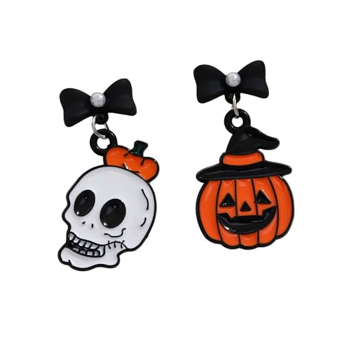 YIQPKUM Nicht Passend Emaille Kürbis Totenkopf Stecker Ohrringe Damen Lustig Halloween Leichtgewicht Schmuck Festtag Anhänger (Weiß) von YIQPKUM