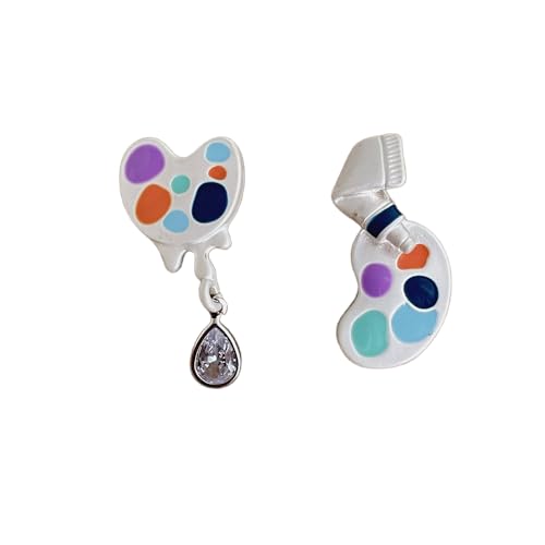 YIQPKUM Nicht Passend Künstler Palette Ohrringe Stecker Damen Bunt Emaille Statement Kristall Schmuck Anhänger Geschenk (Versilbert) von YIQPKUM