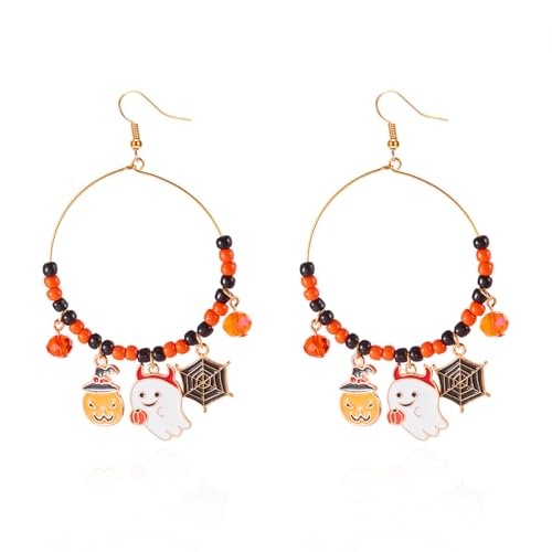 YIQPKUM Niedlich Halloween Perle Kürbis Geist Ohrringen Statement Creole Schmuck Geschenk Festlich Accessoire Damen Festtag Anhänger (Mehrfarbig) von YIQPKUM