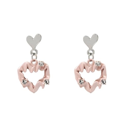 YIQPKUM Niedlich Versilbertes Herz Stecker Ohrringe für Mütter Funkelnd Kristall (Rosa) von YIQPKUM