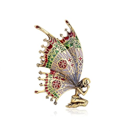 YIQPKUM Niedliche Emaille Schmetterlingsflügel Fee Brosche Antike Zinklegierung Anstecker für Damen Statement Charm Geschenk Jacken Anzüge Kleid (Vergoldet) von YIQPKUM