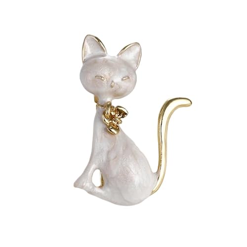 YIQPKUM Niedliche Emaille Vergoldet Schleife Katze Brosche Zinklegierung Tier Anstecknadel für Damen (Weiß) von YIQPKUM