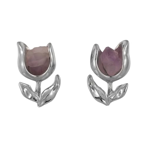 YIQPKUM Niedliche Versilberte Tulpe Stecker Ohrringe für Damen Zarte Pflanze Schmuck Geschenk (Lila) von YIQPKUM