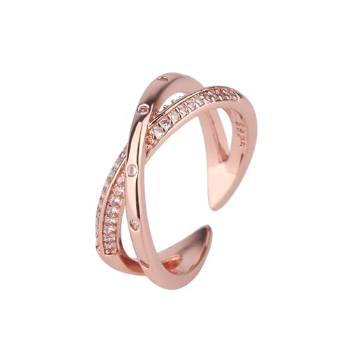 YIQPKUM Roségold Dreifach Band Ringe Verstellbar Edelstahl Zirkonia (Roségoldbeschichtet) von YIQPKUM
