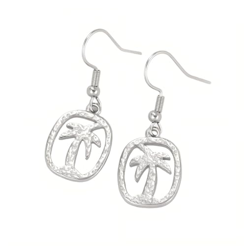 YIQPKUM Stilvoll Palme Ohrringe Edelstahl Tropisch Hänger Sommer Strand (Versilbert) von YIQPKUM