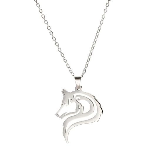 YIQPKUM Stilvoll Wolfskopf Halskette Keltisch Amulett Edelstahl Durchbrochen (Versilbert) von YIQPKUM