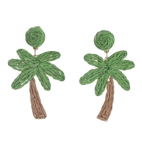 YIQPKUM Tropisch Palme Baum Ohrringe Damen Statement Leicht Handgefertigt Geflochten Schmuck Sommer Strand Anhänger Geschenk (Grün) von YIQPKUM