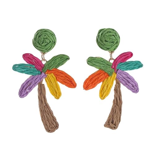 YIQPKUM Tropisch Palme Baum Ohrringe Damen Statement Leicht Handgefertigt Geflochten Schmuck Sommer Strand Anhänger Geschenk (Mehrfarbig) von YIQPKUM