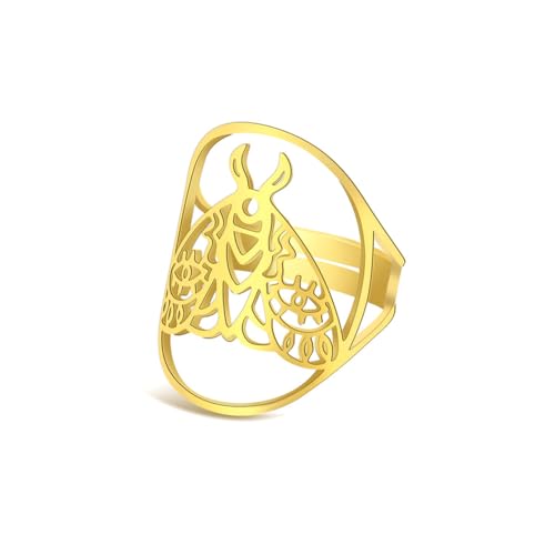YIQPKUM Verstellbar Hohl Motte Ringe Damen Mutter Freundin Tier Edelstahl Schmuck Accessoire Statement Geschenk Anhänger (Vergoldet) von YIQPKUM