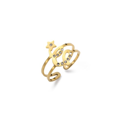 YIQPKUM Verstellbar Kristall Weihnachtsbaum Ringe Damen Mutter Freundin Festtag Edelstahl Schmuck Accessoire Statement Geschenk Anhänger (Vergoldet) von YIQPKUM
