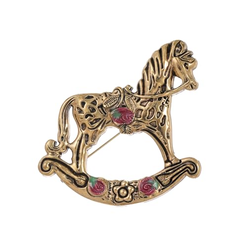 YIQPKUM Vintage Karussell Schaukelpferd Brosche Antiker Kristall Zinklegierung Anstecker für Damen Herren Charm Geschenk Jacken Anzüge Kleid (Vergoldet) von YIQPKUM