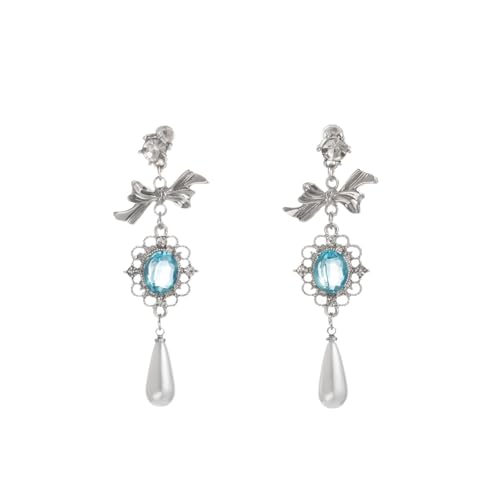 YIQPKUM Vintage Kristall Schleife Kronleuchter Ohrringe Stecker Damen Tropfen Statement Leicht Schmuck Anhänger Geschenk (Blau) von YIQPKUM