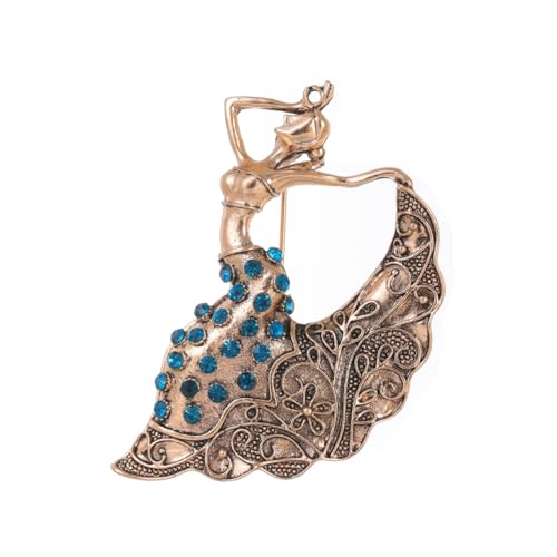 YIQPKUM Vintage Tänzerin Brosche Antike Zinklegierung Kristall Anstecker für Damen Statement Charm Geschenk Jacken Anzüge Kleid (Vergoldet) von YIQPKUM