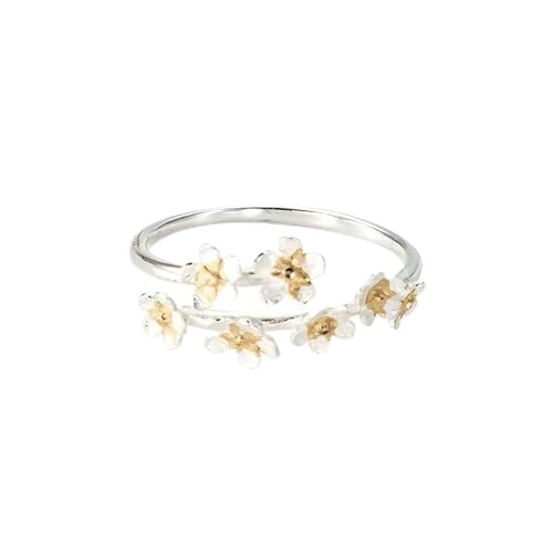 YIQPKUM Zart Blume Ring Damen Mutter Freundin Verstellbar Offener Bund Schmuck Elegant Geschichtet Accessoire Statement Geschenk Anhänger (Versilbert) von YIQPKUM