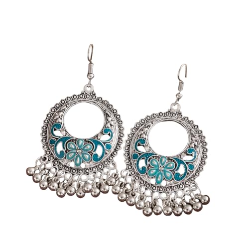 YIQPKUM Zart Böhmisch Kronleuchter Ohrringe Stecker Damen Antik Silber Plating Tropfen Schmuck Statement Accessoire Geschenk Anhänger (Blau) von YIQPKUM