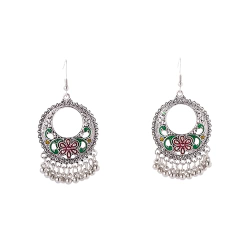 YIQPKUM Zart Böhmisch Kronleuchter Ohrringe Stecker Damen Antik Silber Plating Tropfen Schmuck Statement Accessoire Geschenk Anhänger (Grün) von YIQPKUM