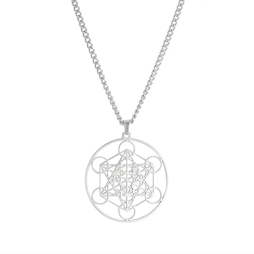 YIQPKUM Zart Durchbrochen Metatron Würfel Halskette Heilig Geometrisch Anhänger (Versilbert) von YIQPKUM